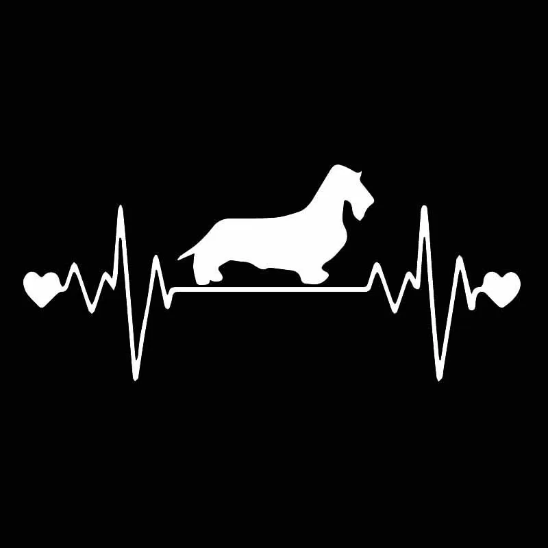 YJZT 17.2X7.5CM Wirehaired Dachshund Lifeline Car Sticker Dachshund Heartbeat Dog Vinyl Decal Black/Silver C24-1318