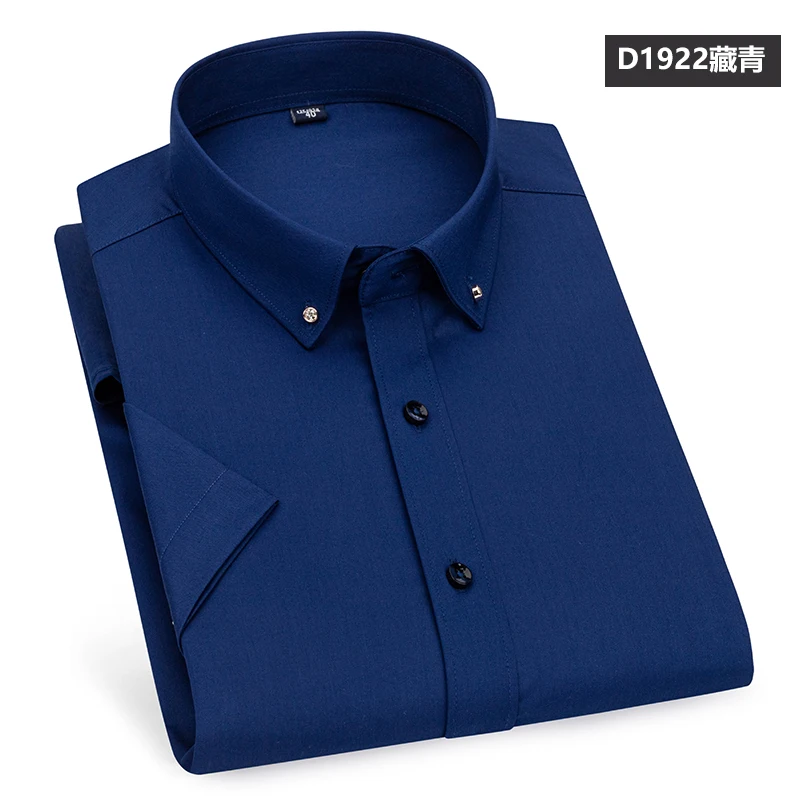 2021 New Men Shirt Short Sleeve Summer Business Work Cloth Solid Color Bamboo Wrinkle Resisant Diamond Button-Down Soft DA492