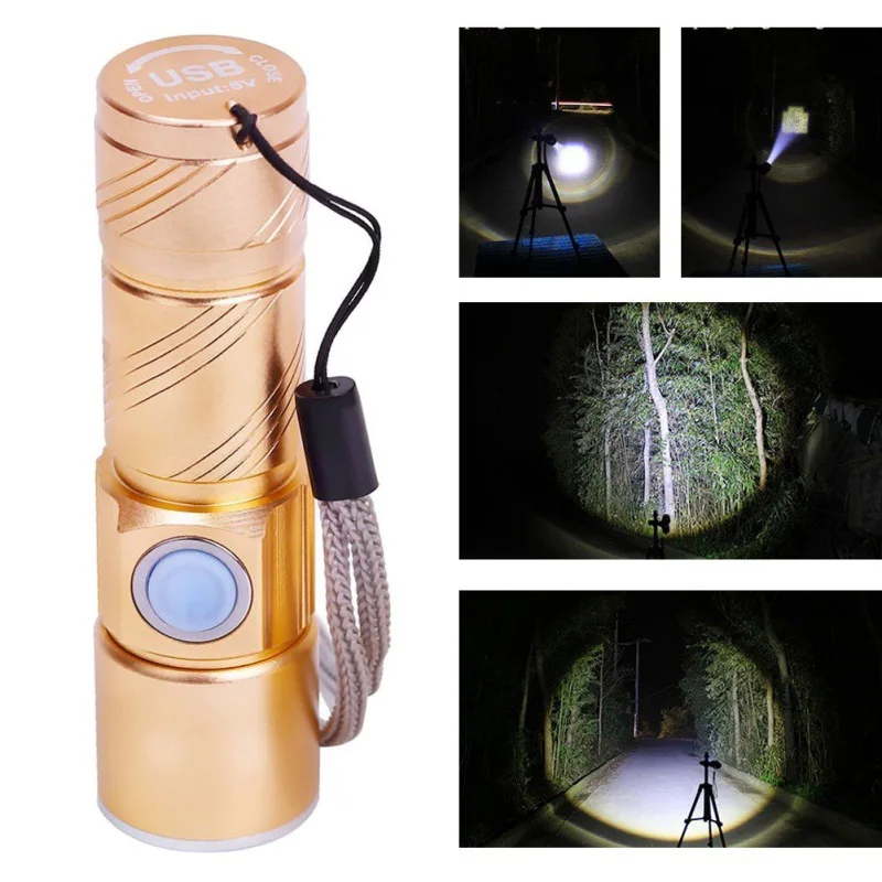 D5 Mini USB LED Flashlight Torch Outdoor Camping Light Rechargeable Waterproof Zoomable Lamp Bicycle 3 Mode Handy Flash Light