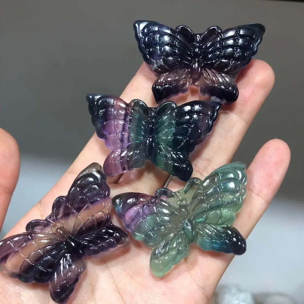 

beautiful Natural Fluorite Crystal Butterfly Hand Carved Figurine Home Decoration Gemstone Collection