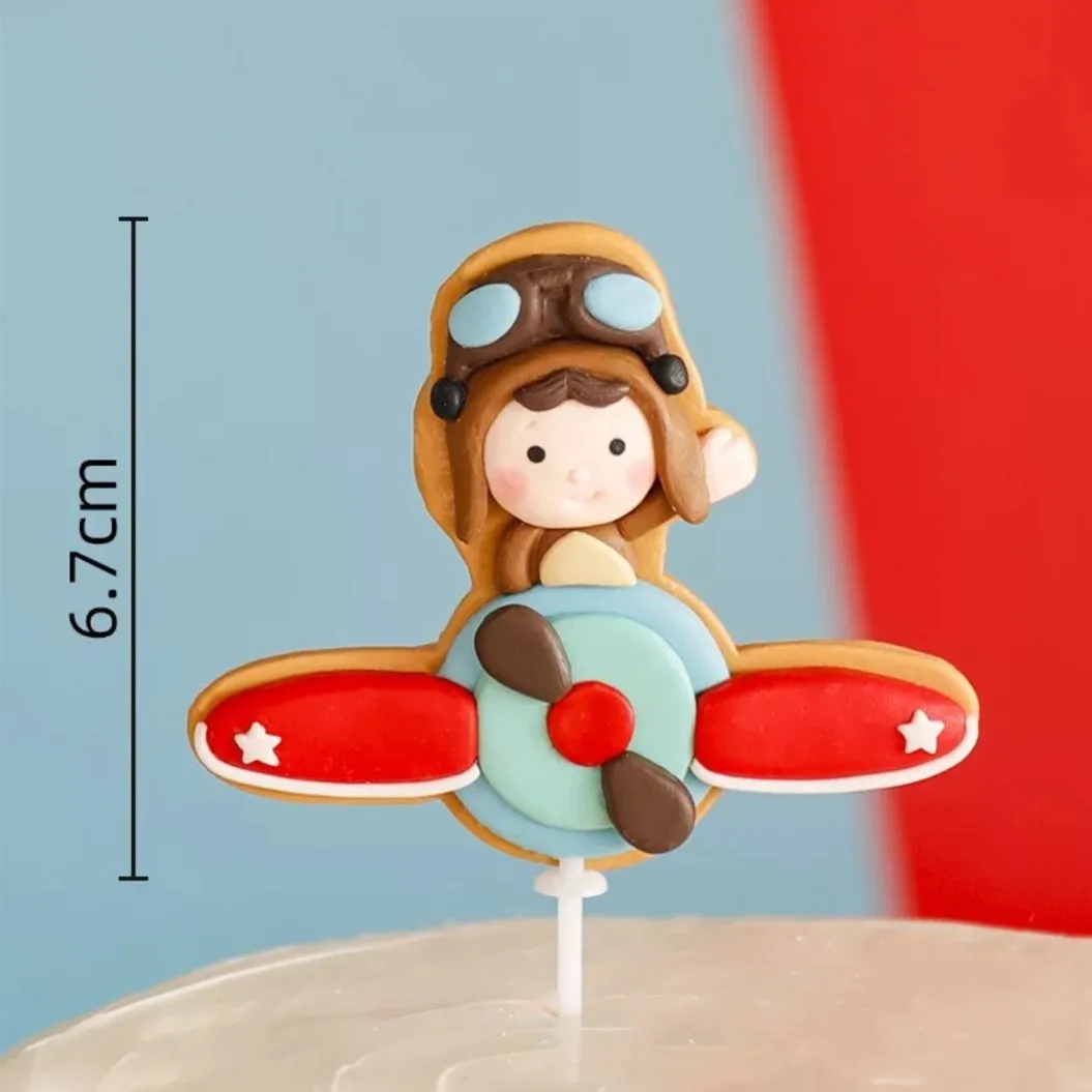 Children's Birthday Party Cake Topper Three-Dimensional Airplane Pilot Train Theme Decoration Dessert Card Baking Supplies