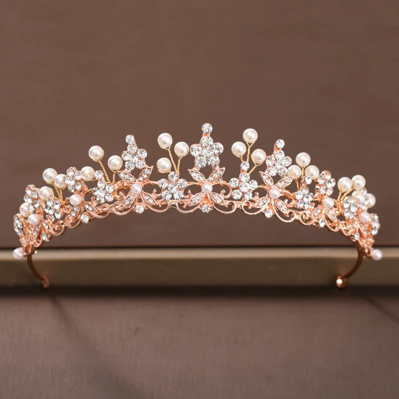 Rose Gold Party Hoofdbanden Kristallen Bridal Hoofddeksels Bruiloft Tiara Met Peren Vrouwen Hoofd Band SQ479