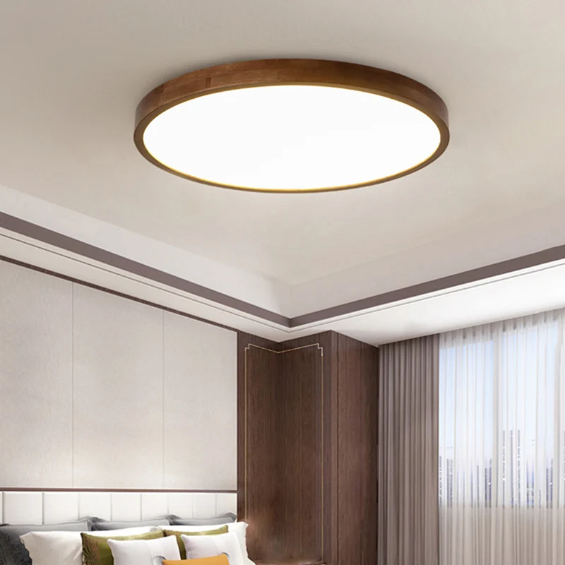 Modern LED Ceiling Lights Real Wooden Lamps For Bedroom Round&Square Solid Wood Acrylic Lampshade Fixture Lustre Indoor Lighting