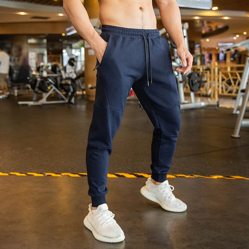 Autumn Winter cotton Workout Sweatpants cotton Loose Joggers Men Running Pants Gym Sports Fitness Sportwear Trousers Zip pocket