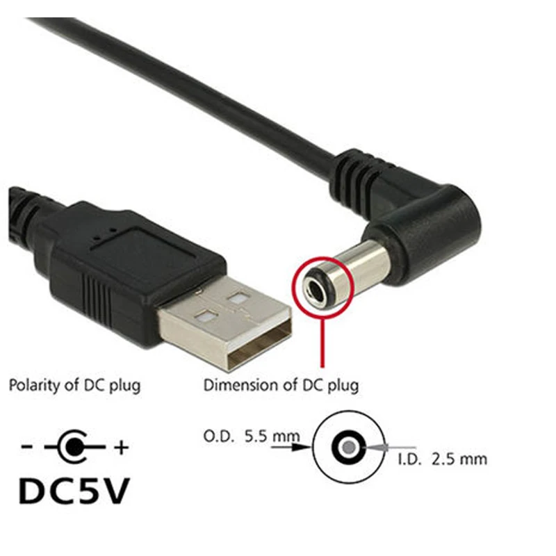 Schwarzes Winkel-PC-USB-Stecker auf 5V DC 5.5*2.1mm 3.5*1.35mm Verlängerungskabel Adapter 5.5*2.5mm zu USB-Datenkabel – Detail 7