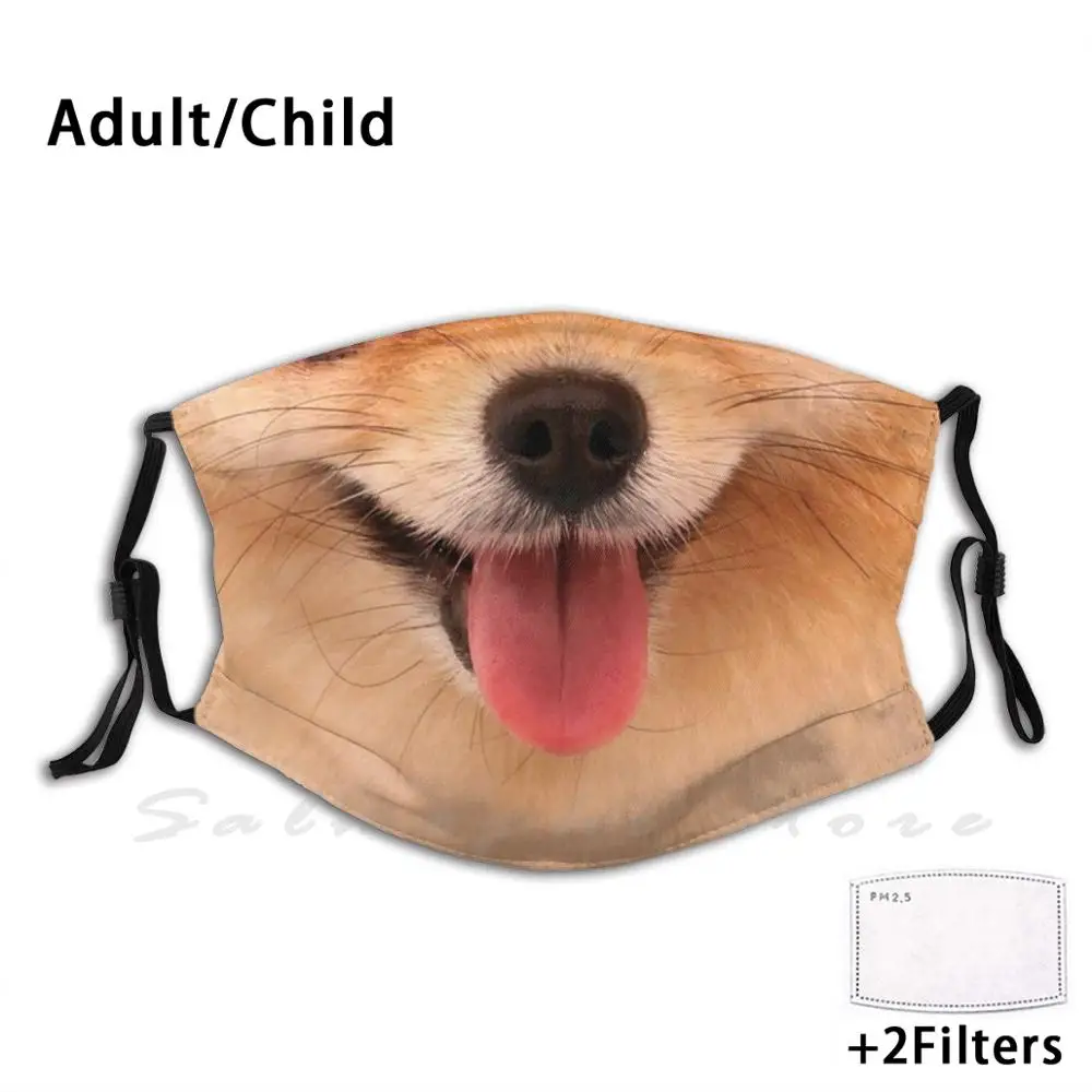 Funny Pomeranian Dog Face Print Washable Filter Anti Dust Mouth Mask Funny Pomeranian Dog Face Mask Pomeranian Face Pomeranian