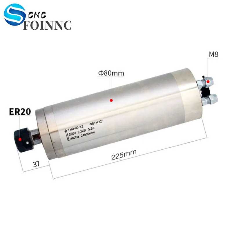 CNC Water Cooling Spindle Motor 80mm 2.2KW THD-80-2.2 380V 24000 rpm water Cooled Spindle For DIY CNC Milling Machine