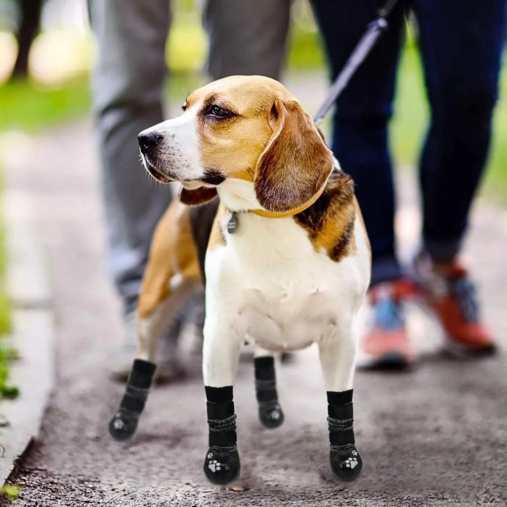 

Pet dog boots Winter long dipped and velvet socks 4 packs of hemp gray shoes for large s puppy Dog accessories