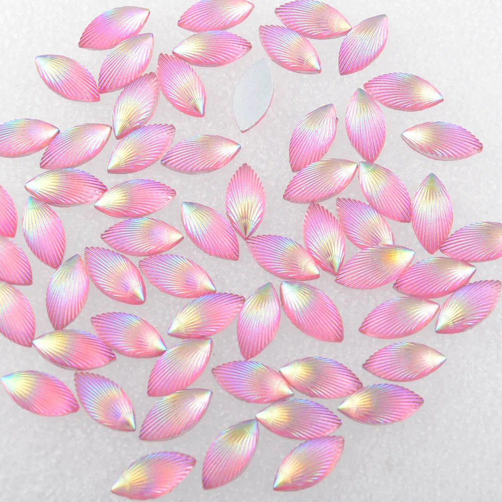 BOLIAO 40pcs 7*14 mm (0.28*0.55 In) AB Horse Eye Pink Resin Flatback Rhinestones For Crafts Clothing Dress Decoration DIY