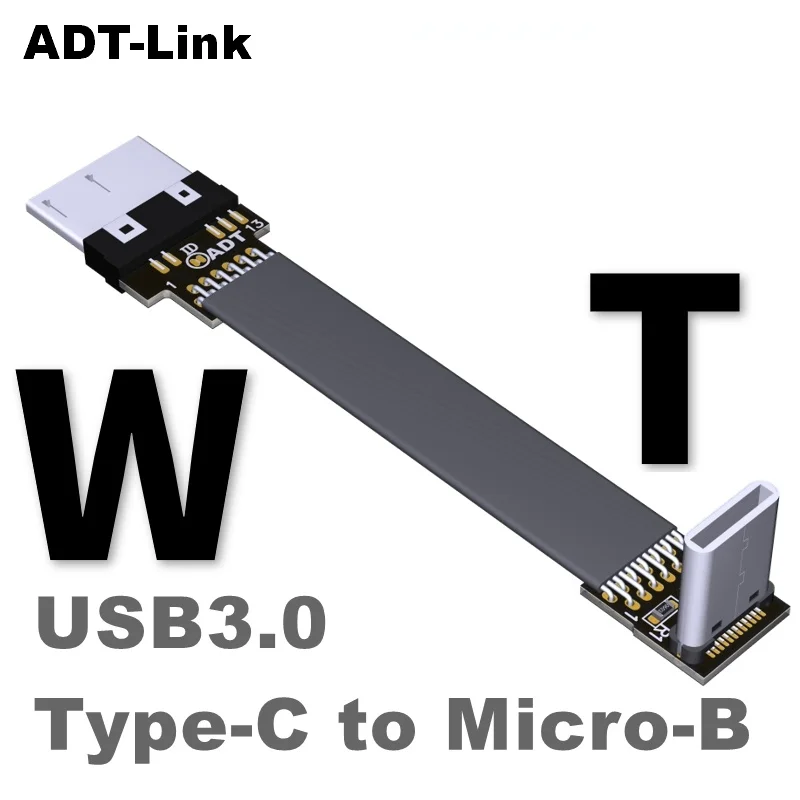 1FT Flat Ribbon USB C to Micro-B Cable 10Gbps USB 3.1 High-Speed Hard Drive Connection Short Micro-B USB C Cable Compatible