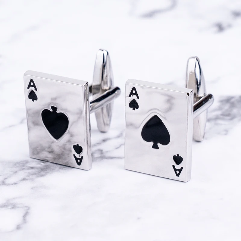 Luxury Mens Gamble Casino Series Cufflinks and Tie Clips Set Spade Poker Design Fashion Jewelry Business Gifts Wholesale Retail