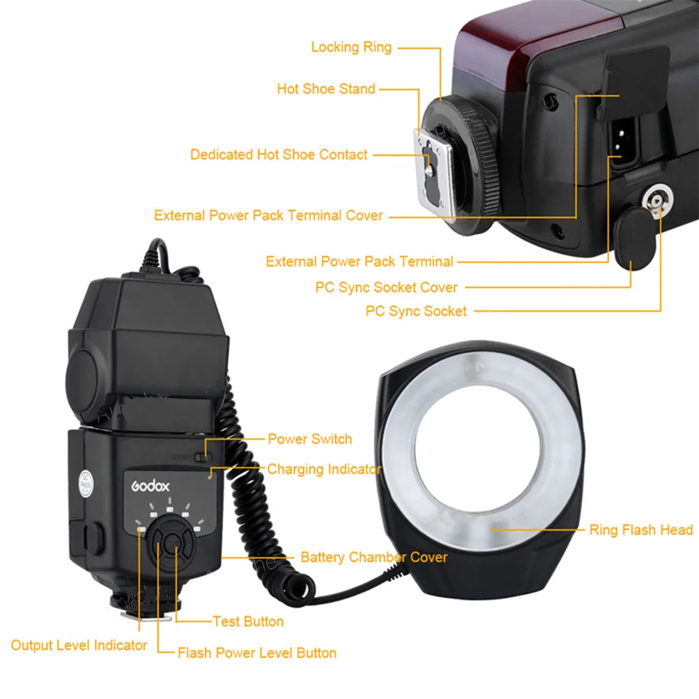 Imagem -03 - Godox Ml150 Ml150 Unidade de Controle de Flash Anel Macro Luz do Dia 5600k 49 52 55 58 6267 mm Compatível com Dslr Câmeras de Sapata