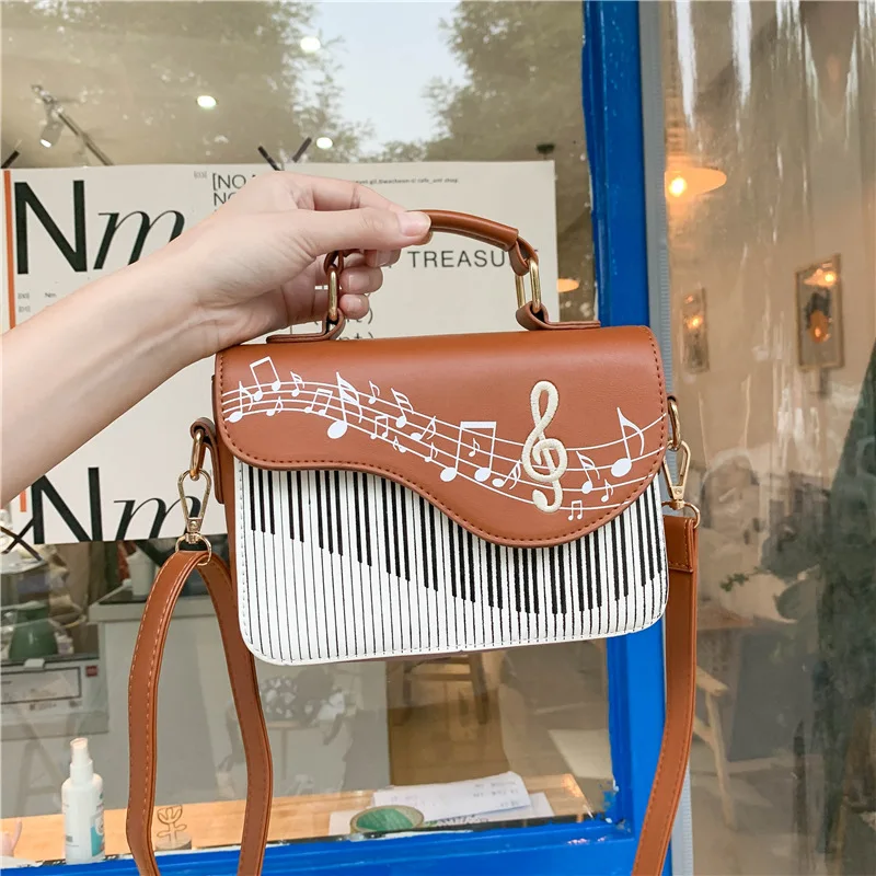 Embroidered Piano Keys Square Tote Bag 2021 New High Quality Pu Leather Women\'s Designer Handbag Small Shoulder Messenger Bag