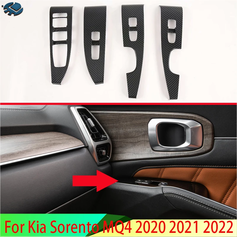 

Для Kia Sorento MQ4 2020 2021 2022, стиль из углеродного волокна, подлокотник для двери, окна, панель переключателя, накладка, гарнир
