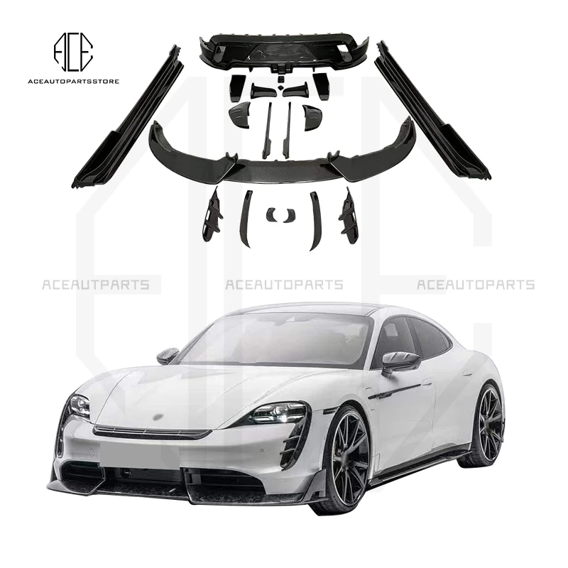 MY Style Dry Carbon Fiber Body Kit for Porsche Taycan Front Lip Rear Lip Side Skirt Rear Bumper Rear Spoiler mirror cover