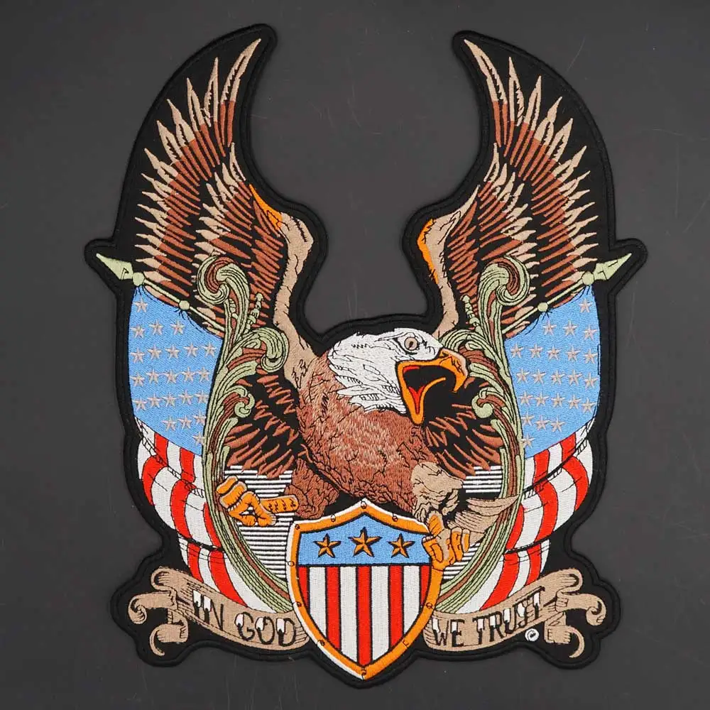 IN GOD WE TRUST Large Cloth Patch Motorcycle Locomotive Eagle Embroidery Sticker Badge Cloth Leather Jacket Decoration