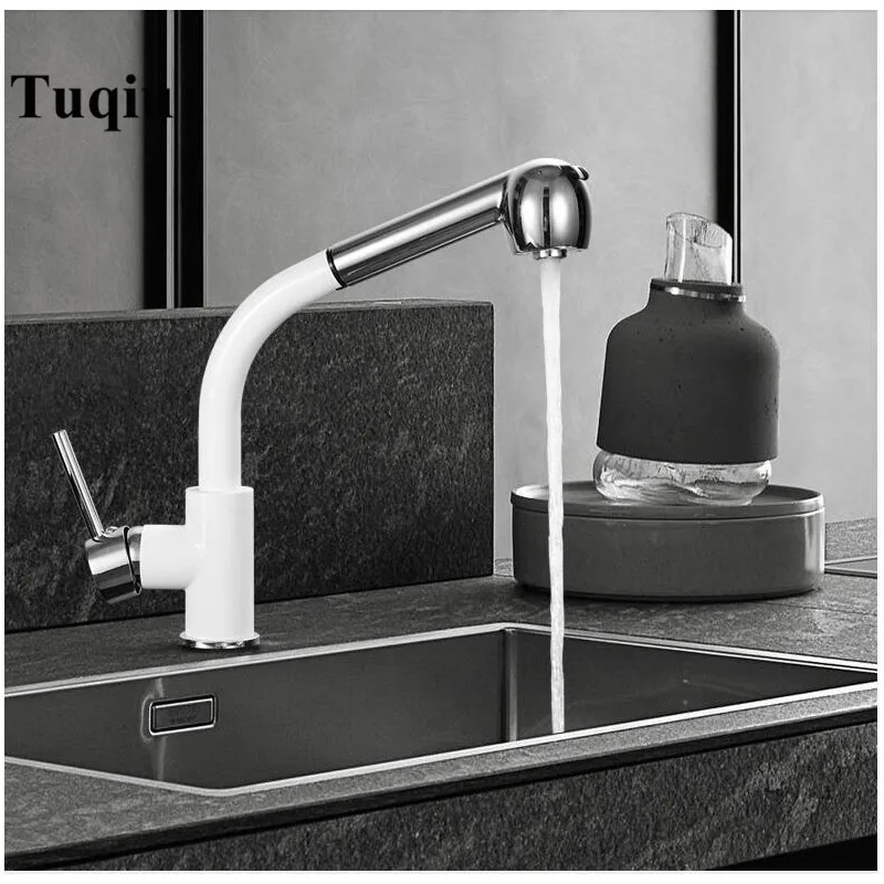 

Kitchen Faucets White Chrome Single Handle Pull Out Kitchen Tap Single Hole Handle Swivel 360 Degree Water Mixer Tap Mixer Tap