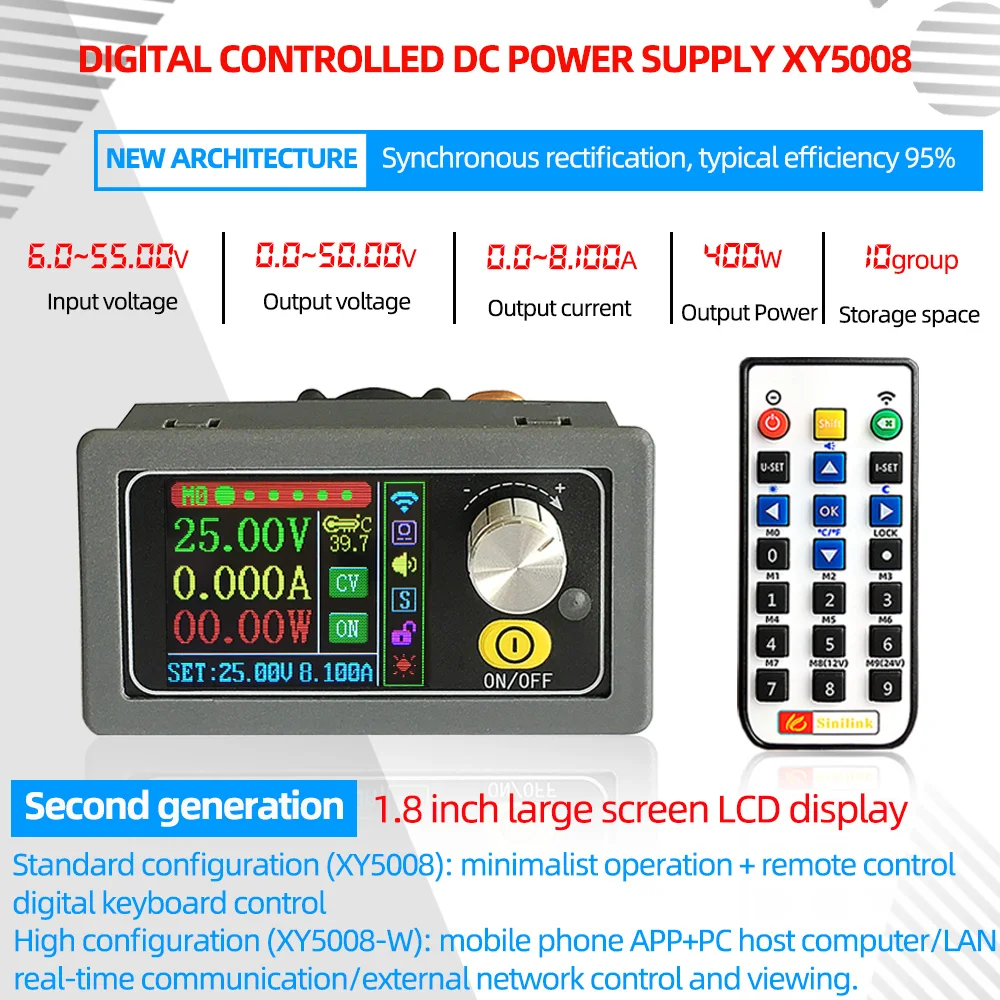 

XY5008 DC DC Buck Converter CC CV 0-50V 8A 400W Power Module Adjustable Regulated Laboratory Power Supply Variable WIFF APP