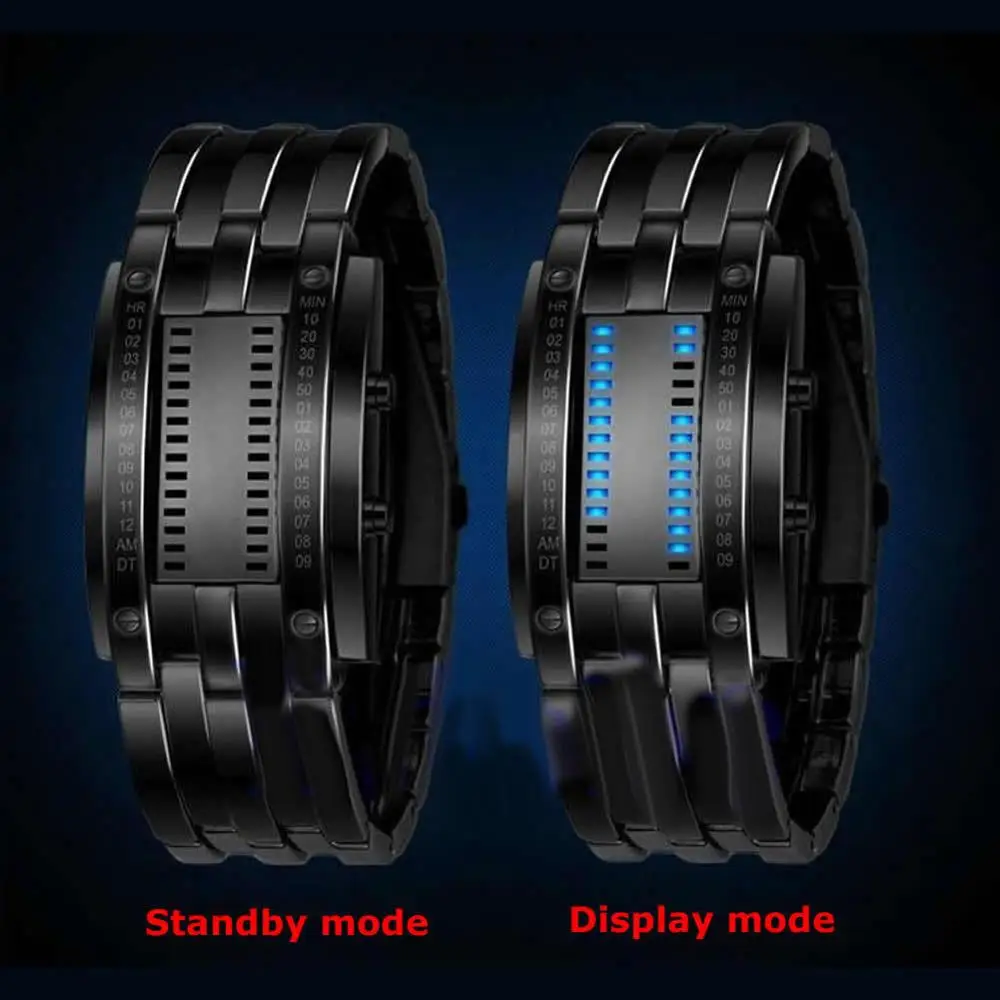 Reloj de pareja a la moda para hombres y mujeres, reloj de lujo para amantes, reloj de acero inoxidable, reloj de pulsera con fecha LED, reloj de pulsera binario, relojes deportivos