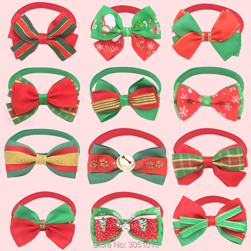 New Merry Christmas Pet bow tie  New Year Home Decals Decor dog bows pet christmas Grooming Accessories Puppy Cat Necklace