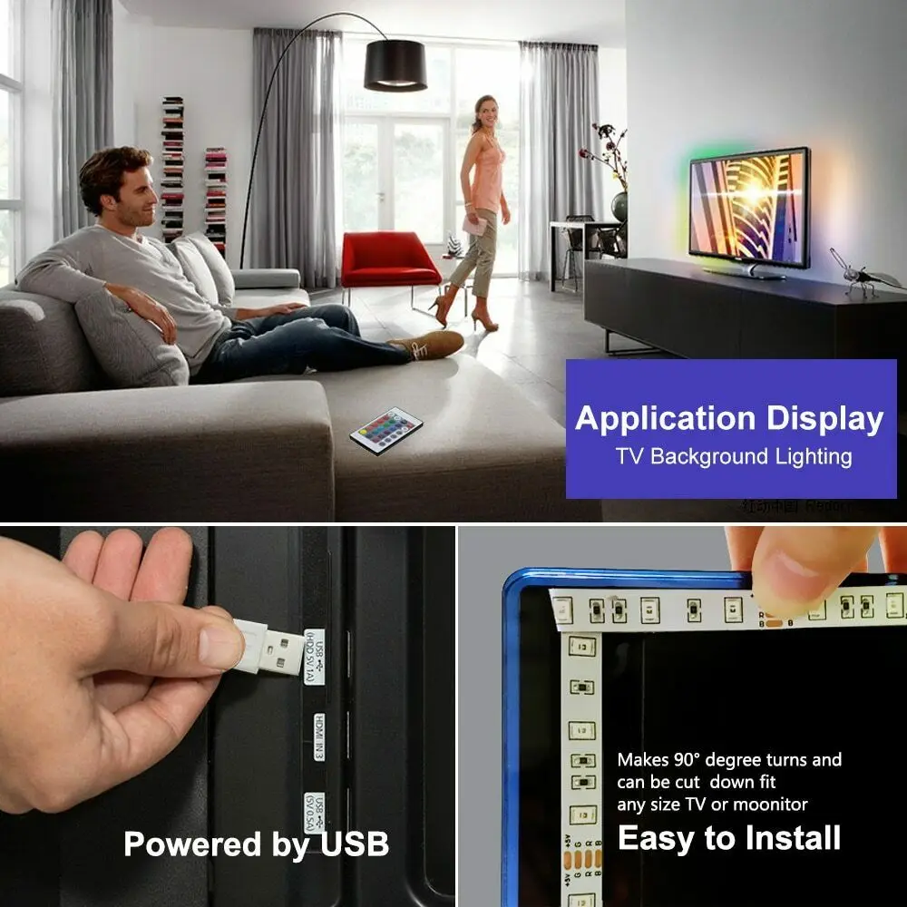Tira de luces LED RGB USB de 6,6 pies (2M) 5V SMD5050 16leds/M cinta Flexible que cambia de Color para pantalla de visualización retroiluminación de