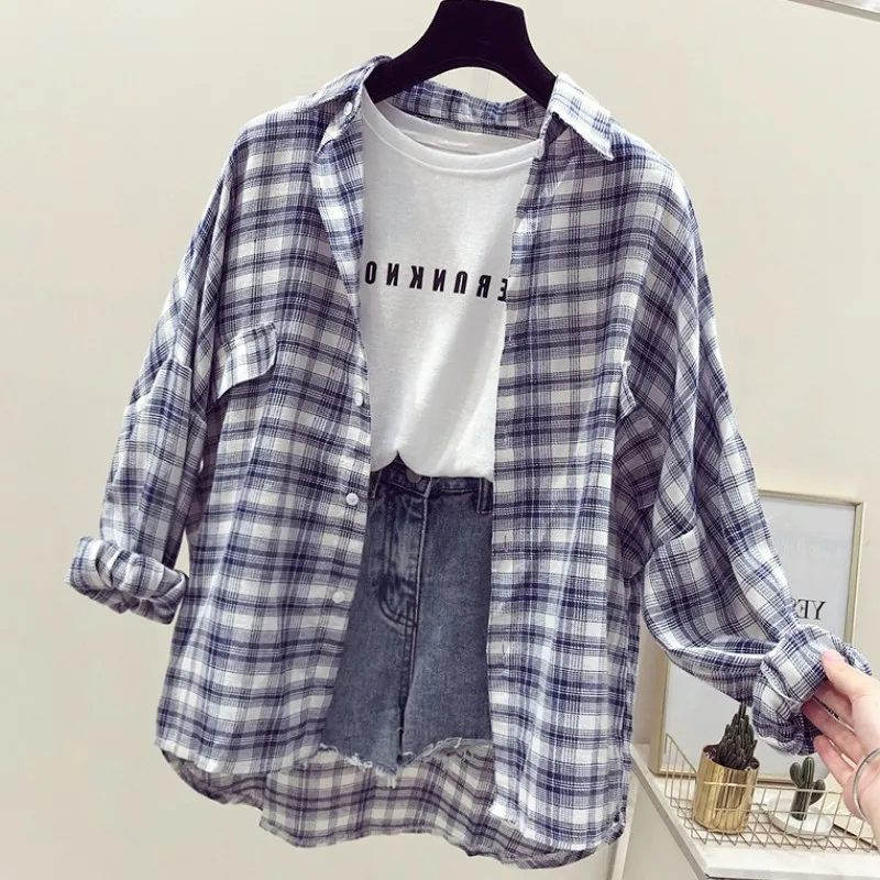 Shirts Women Plaid Long Sleeve All-match Trendy Korean Style Simple Daily Womens Clothing Loose Leisure Harajuku Soft Summer New