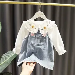 New Girls SetChildren's Suit 2021 Summer Children's Casual T-shirt denim dress two-piece Round Neck Clothing 3-6 Years Kids