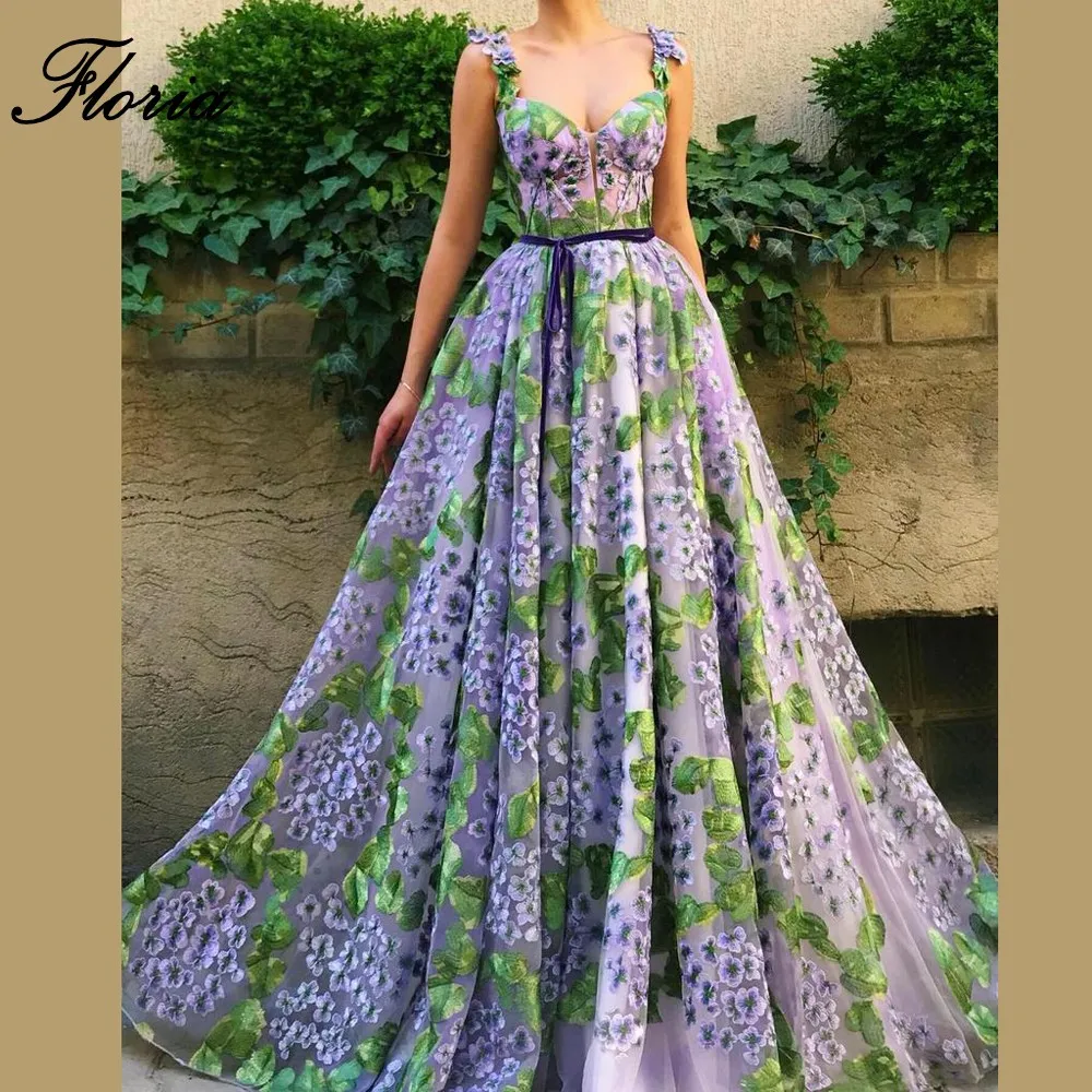 Vestido largo de flores con fajas para mujer, traje de noche con escote corazón, ideal para fiesta de graduación, verano, 2019