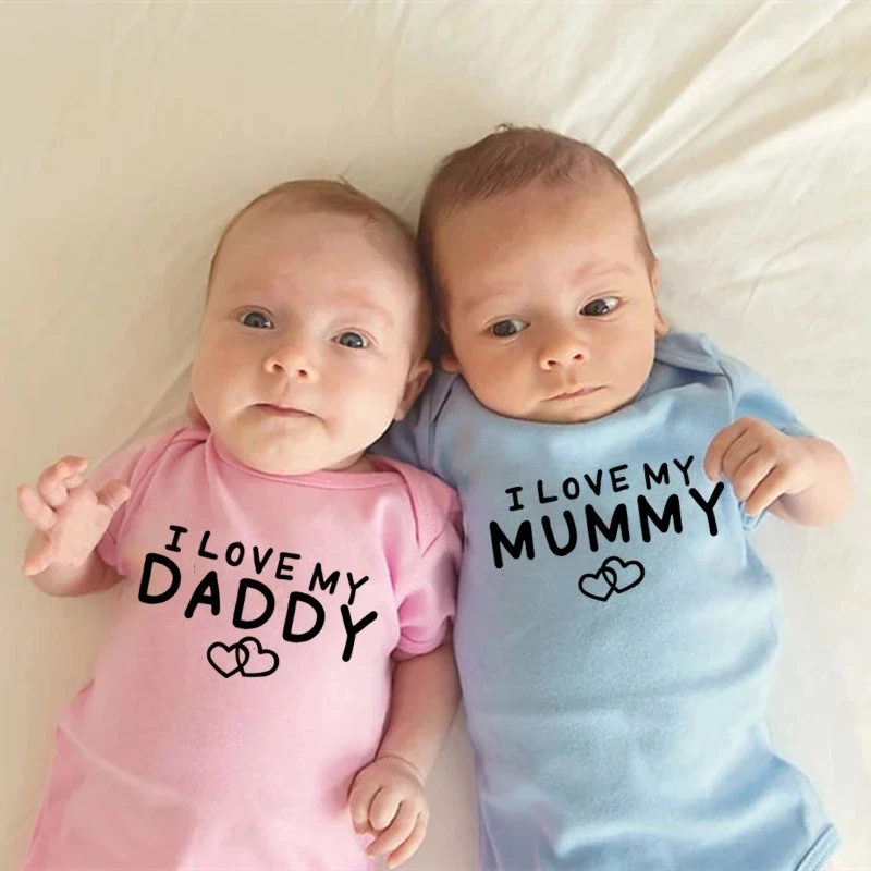 I Love My Daddy Mummy Twins Baby Bodysuit Cotton Summer Short Sleeve Boy Girl Onesies Baby Twins Clothes New Born Outfits