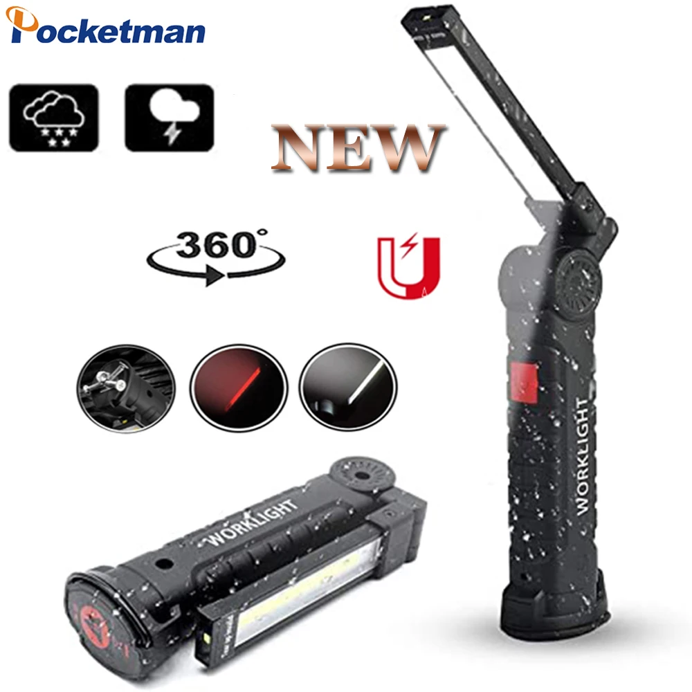 

COB LED Work Light Collapsible 5 Modes White/Red Light LED Flashlight Waterproof USB Torch Magnetic Auto Repair Work Lamp