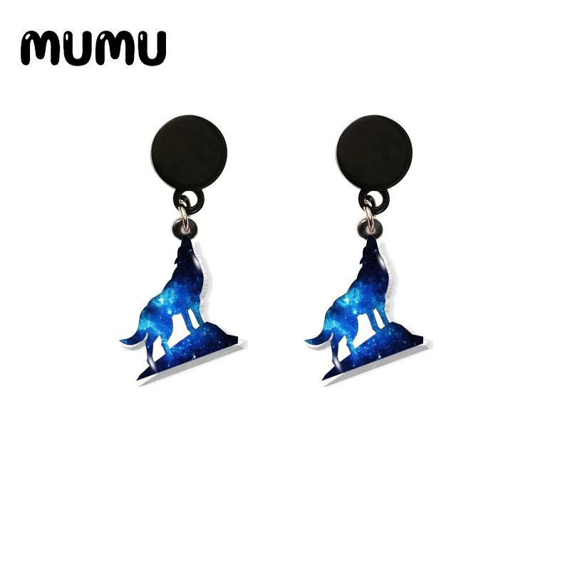 2021 New Wolf with Rose Drop Earring Animal Acrylic Earrings Resin Epoxy Handmade Jewelrys