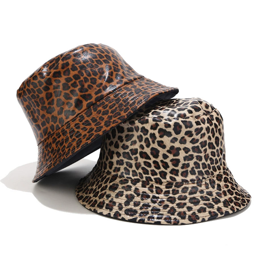 2025 Winter New Leopard Bucket Hat Women Western Fashion Double-sided Wearing Panama Female Outdoor Leisure Basin Sun Caps