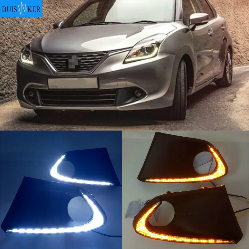 

2Pcs For Suzuki Baleno 2016 2017 2018 2019 LED DRL Daytime Running Lights Fog Lamp cover with turn signals daylight