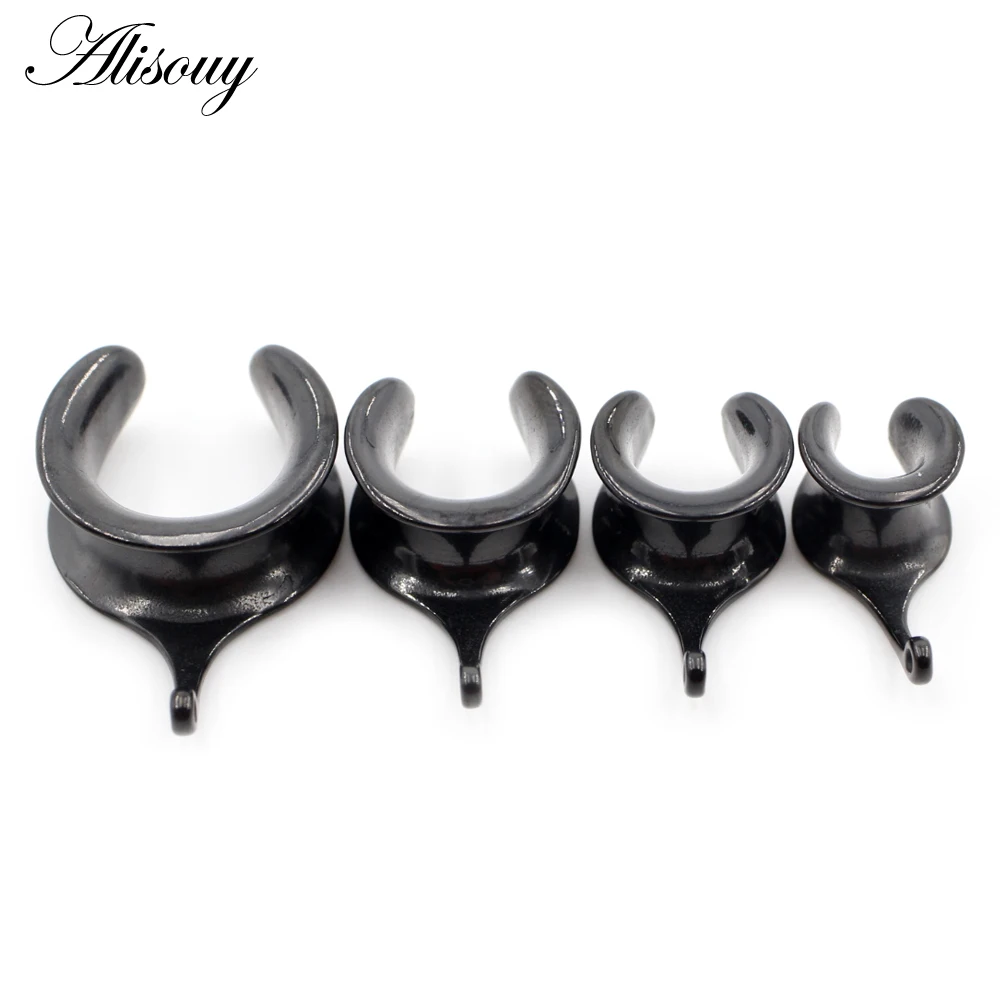 Alisouy 2pcs 6-30mm 316L Stainless Steel Round Saddle DIY Ear Tunnel Plug Expander Studs Stretchers Piercing Ring Body Jewelry