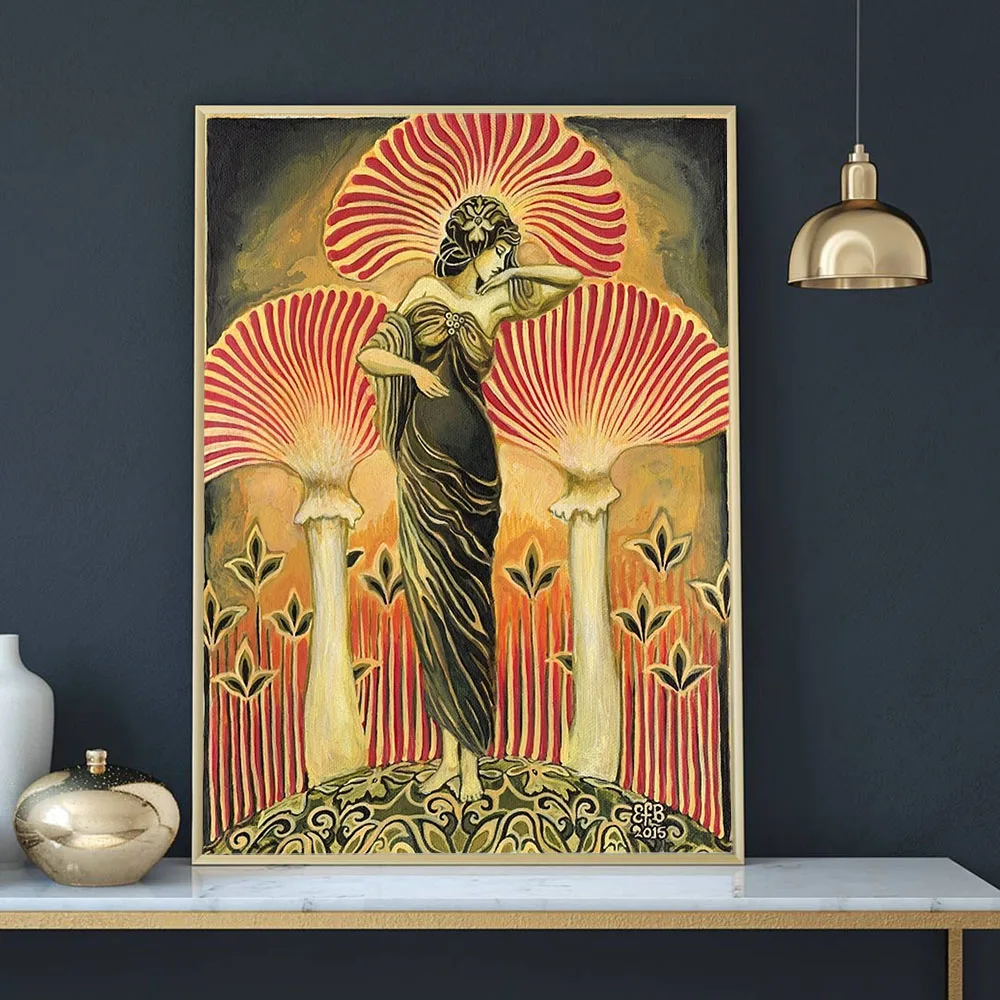 Soma Goddess Poster Print Canvas Painting Pagan Mythology Wall Art Nouveau Psychedelic Mushroom Bohemian Picture Home Decor