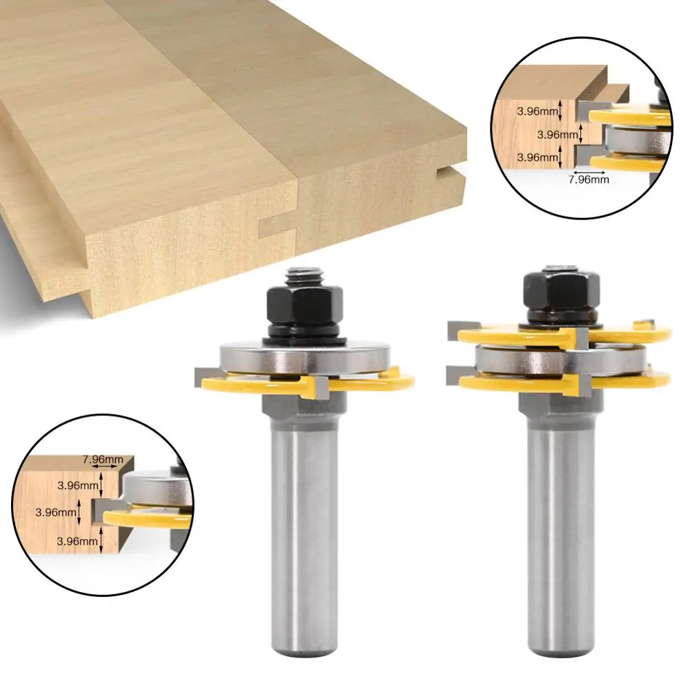 2Pcs Set 3 Teeth T Type Wood Floor Splicing Router Bit 12mm 1/2