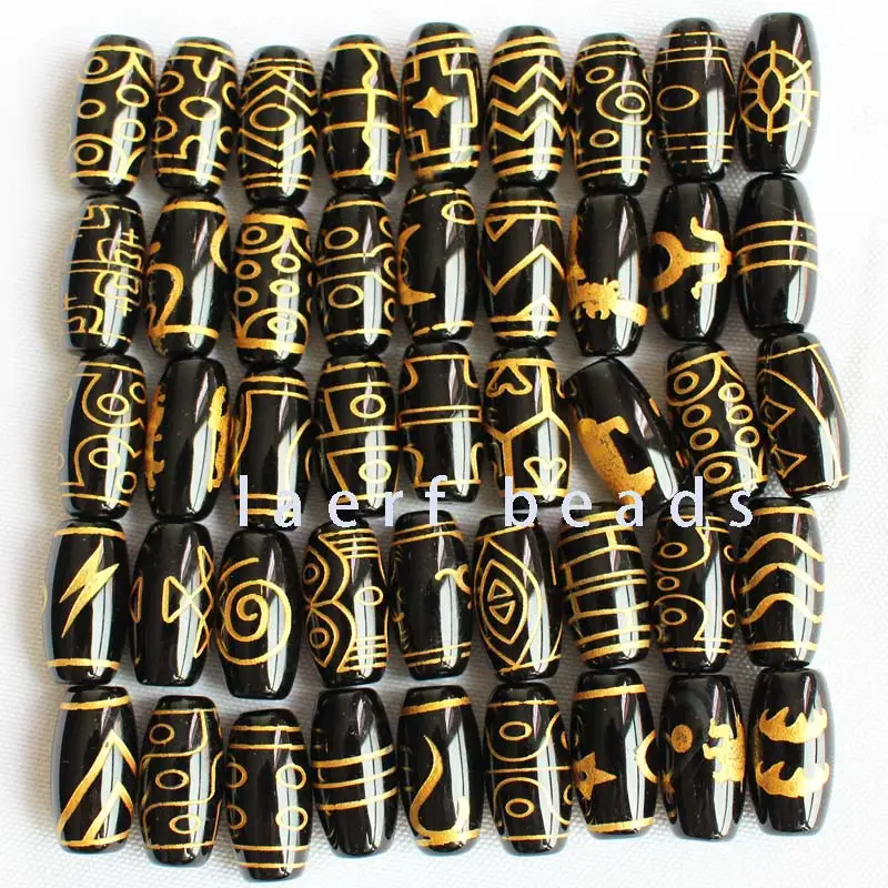 10x20mm DZI Black beads agate stone Tibet Oval Shape gold stripe loose Beads 1pcs