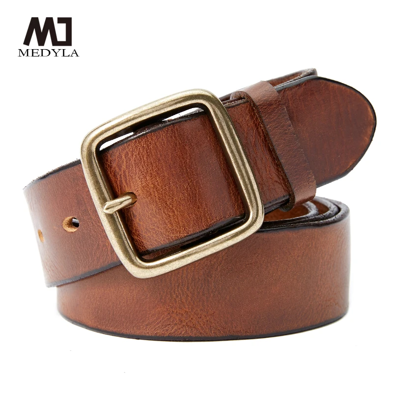 MEDYLA Retro Leather Belt Men\'s Copper Buckle Thick Men\'s and women\'s Casual Fashion Genuine Leather Hand-made Belt 21403