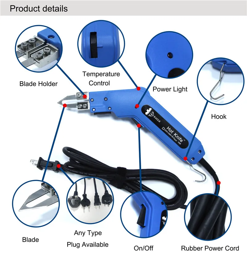 KS EAGLE 80W Electric Hot Knife Heat Thermal Cutter Hand Held Cutter Fabric Rope Sealing Synthetic Fabrics Heating Knife