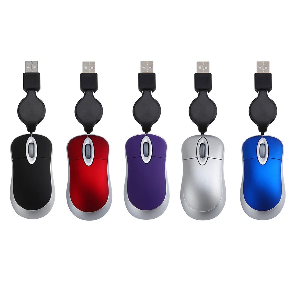 Optical Mini Retractable Mouse Portable Mini USB Wired Mouse Ergonomics Home Office Mice for Computer PC Laptop