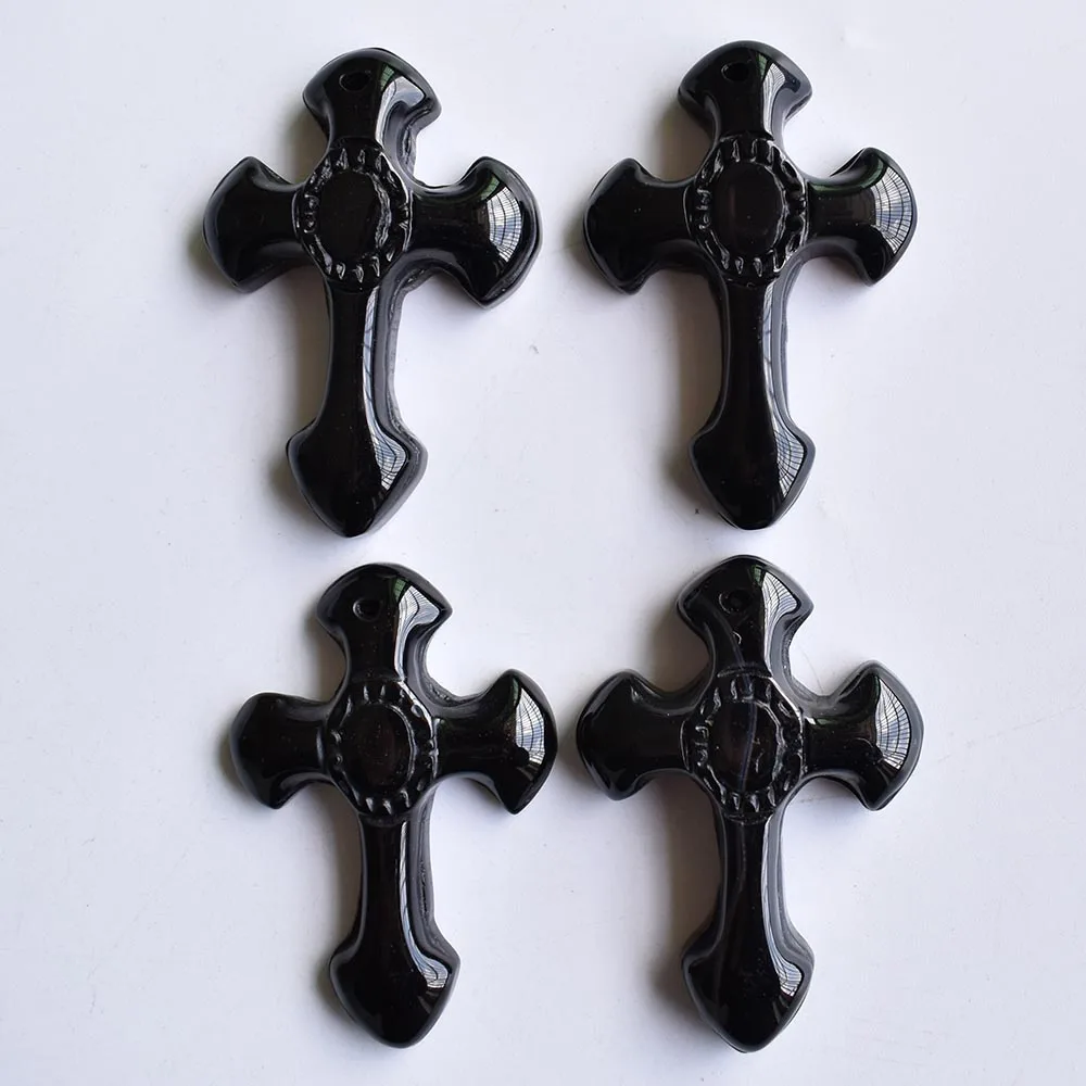 

2020 New fashion best selling natural black onyx cross pendants Charm fit Necklaces jewelry making 4pcs/lot wholesale free