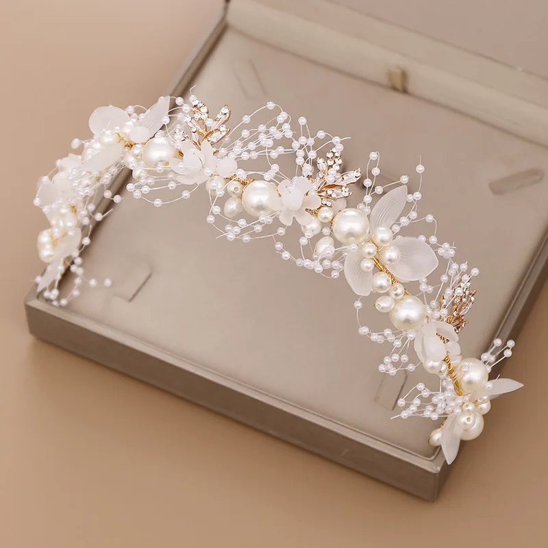 Luxuriöse Gold Perle Strass Haar Schmuck Für Frauen Handgemachte Tiara Braut Haar Bands Hochzeit Haar Zubehör Geschenk Kopfschmuck