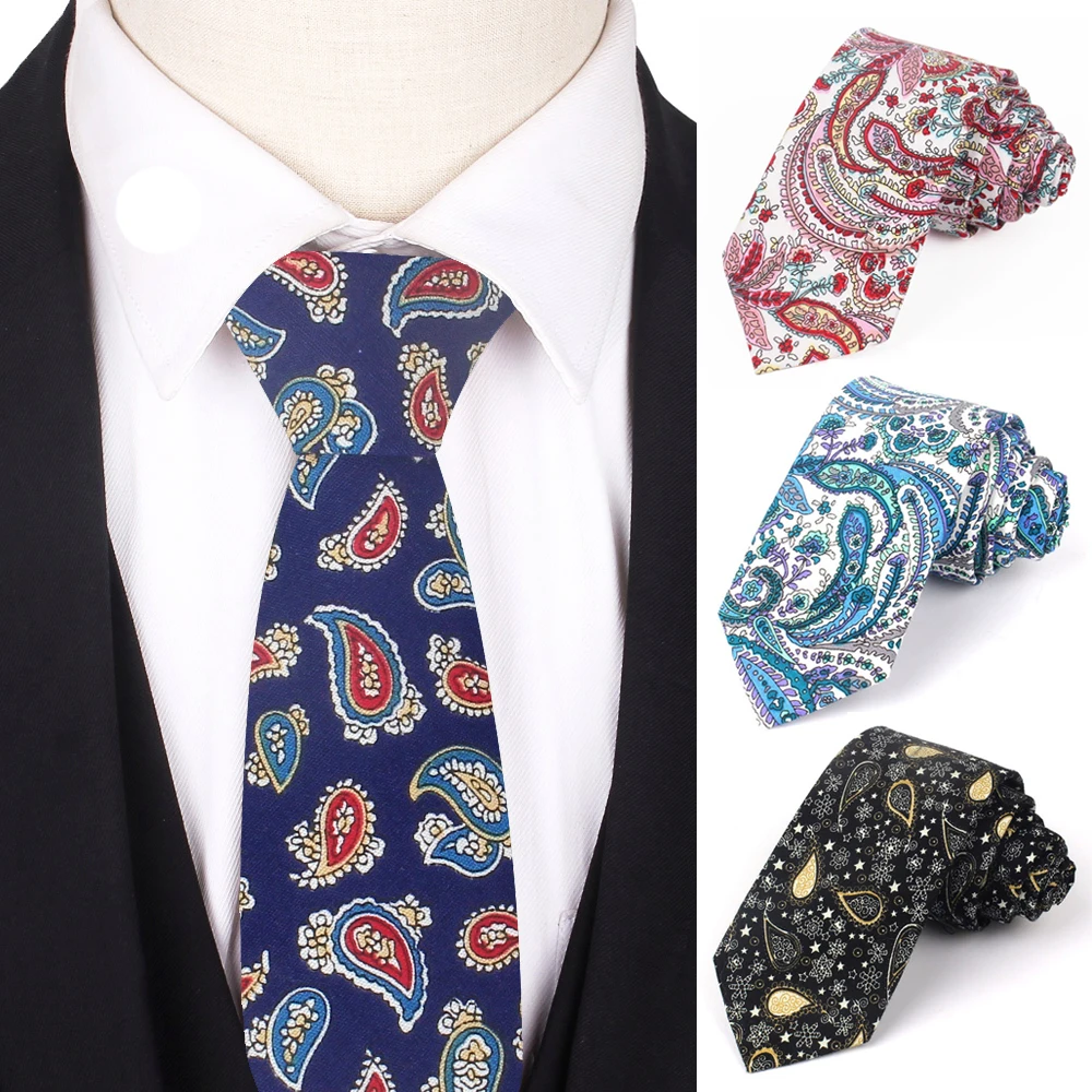 New Paisley Cotton Tie  Cashew Neck Tie for Wedding Business Adult Suits Skinny Ties For Men Women Slim Mens Necktie