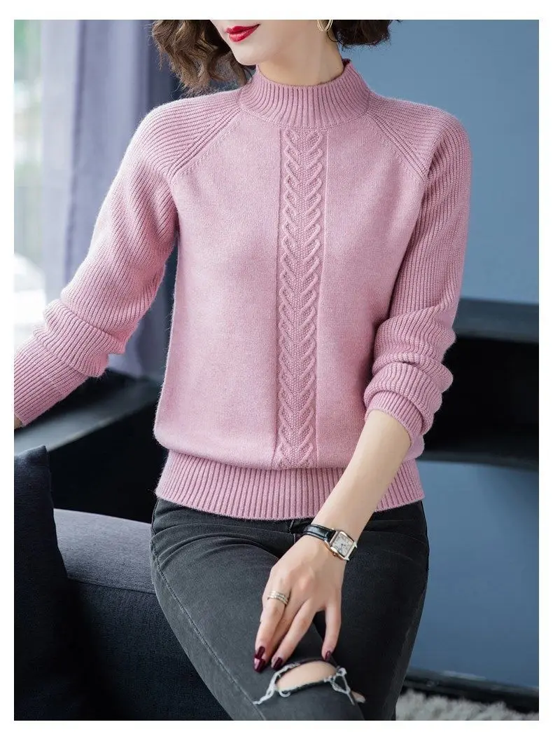 Fdfklak New Wool Sweater Women Cashmere Short Sweaters Large Size Loose Half High Neck Thick Tops Knitted Bottoming Shirt M-5XL