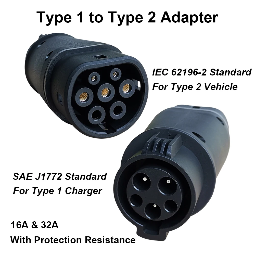 Duosida EVSE EV Adaptor 32A J1772 Type 1 to Type 2 Plug EV Adapter Electric Cars Vehicle Charger Charging Connector