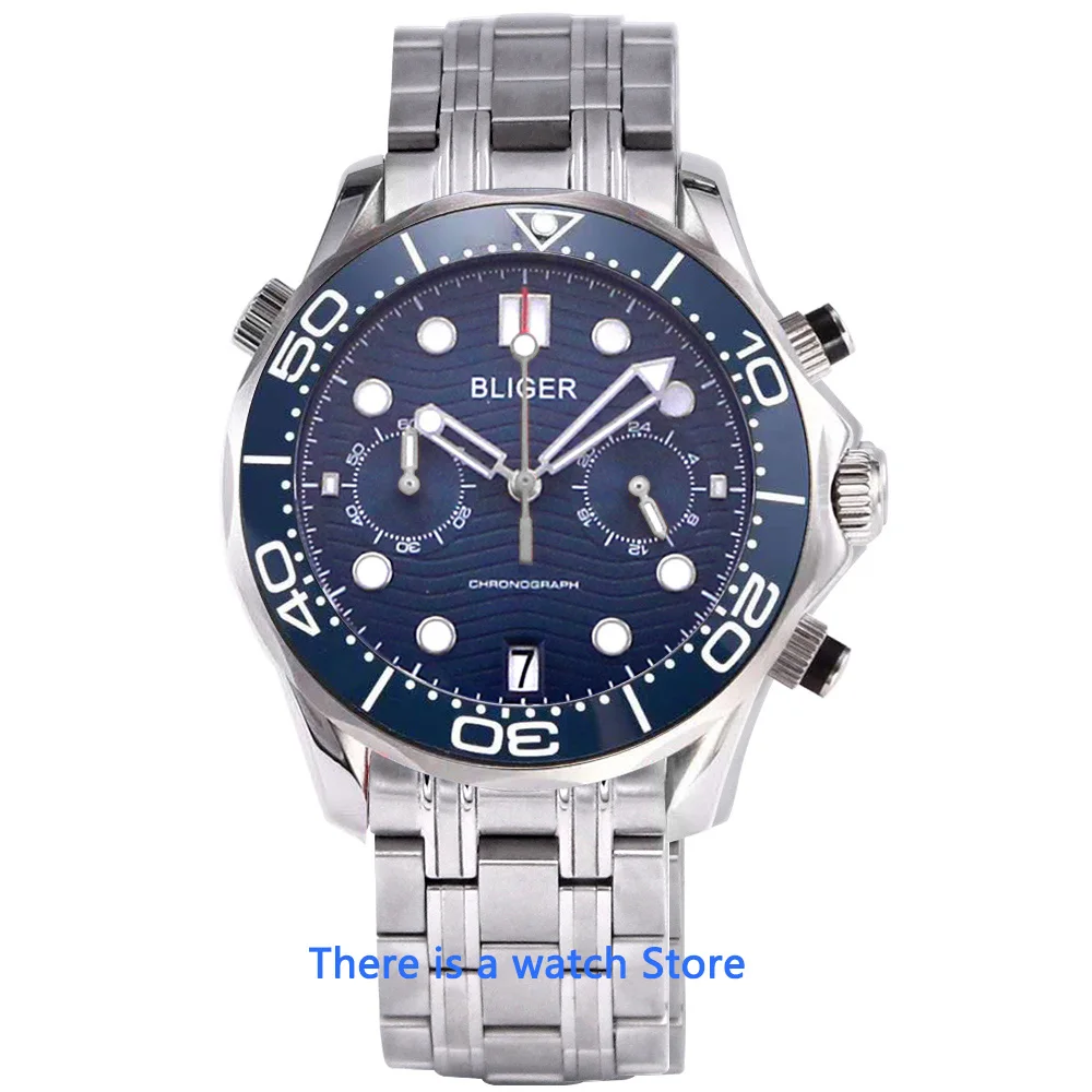 

Bliger 41mm Watch Men VK Quartz Sapphire Glass Luminous Waterproof Date Sport Chronograph Function Wristwatch Men