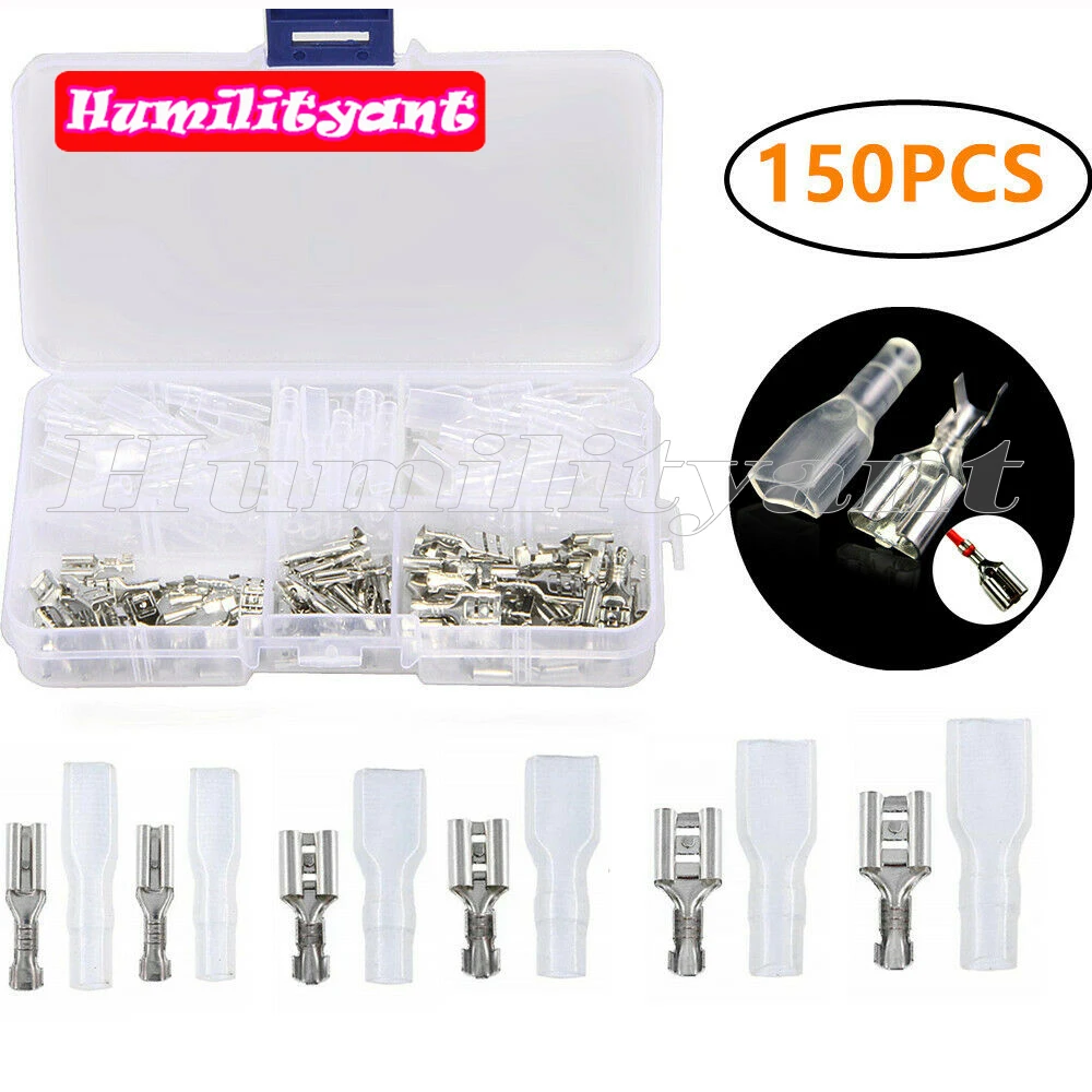 150PCS 2.8/4.8/6.3mm Female Crimp Terminals Insulated Wire Connector Electrical Spade Connectors Kit(No Male)