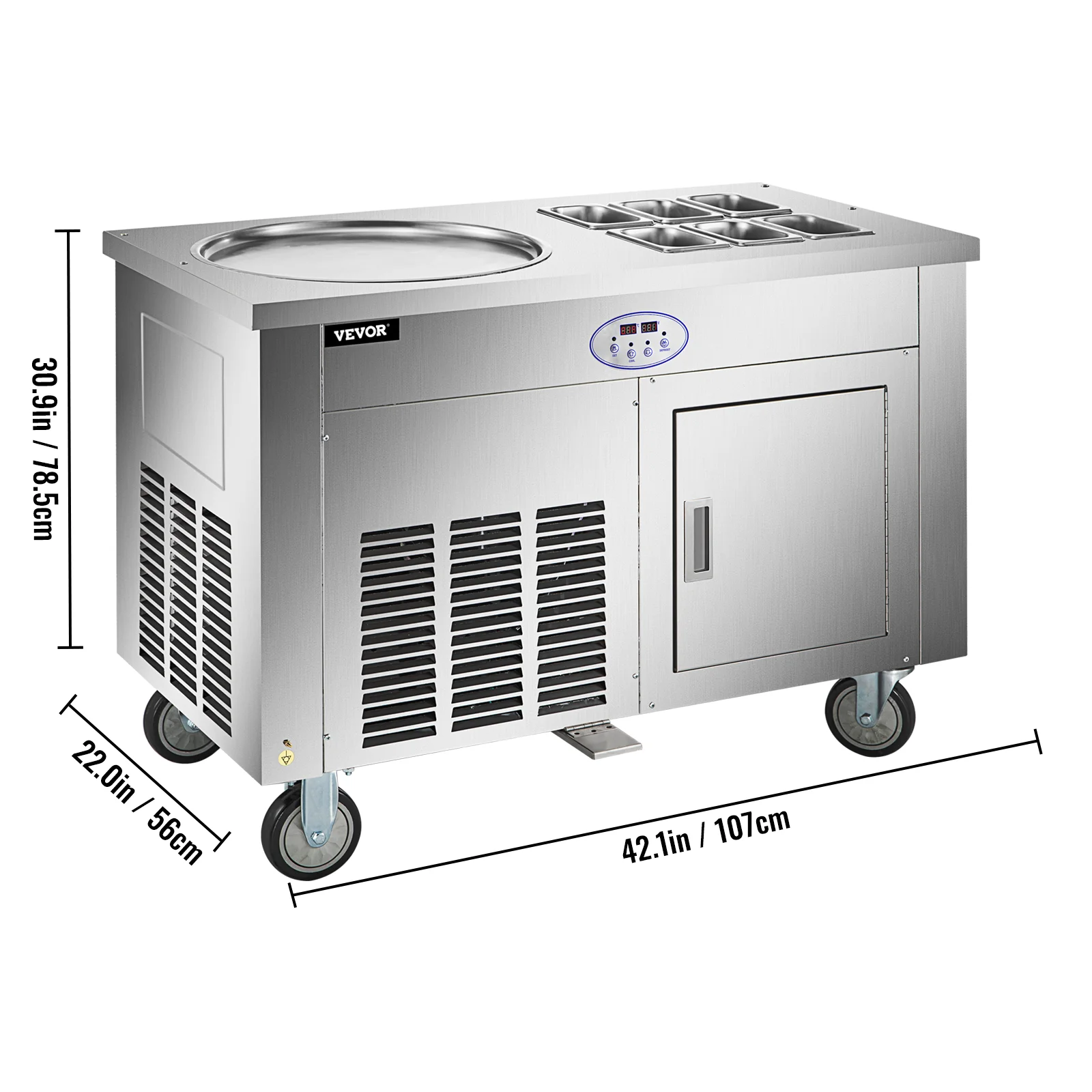 ماكينة لف آيس كريم مقلي من VEVOR 1450 واط مع 6 دلاء مقلاة مربعة واحدة من الفولاذ المقاوم للصدأ