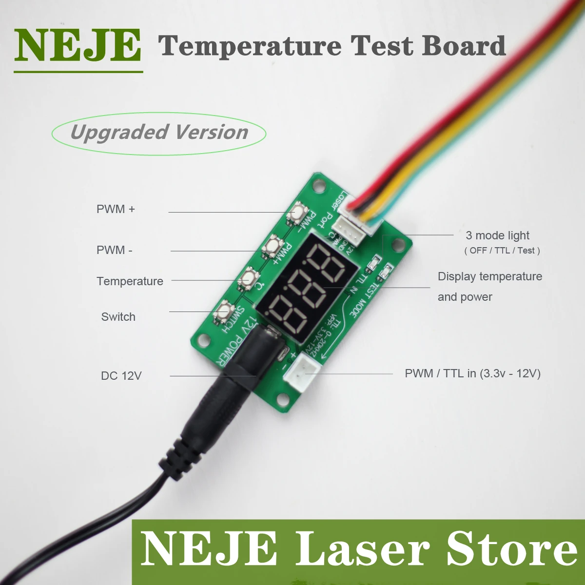 

NEJE New Laser Temperature Test Board TTL/PWM Tester for Laser Module Head Engraver Adjust Power Accessories Tool