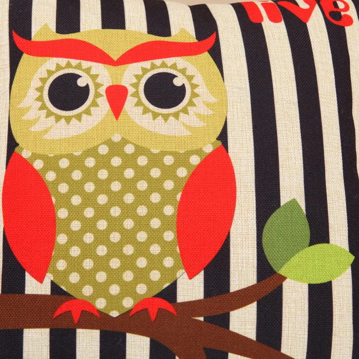 1Pcs Cotton Linen Striped Branch Owl Pattern Throw Pillow Cushion Cover Seat Car Home Decor Sofa Bed Decorative Pillowcase 40108